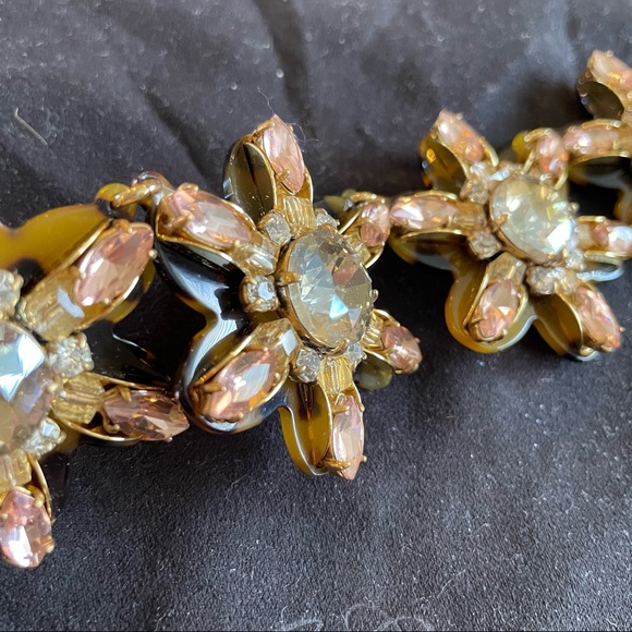 J Crew Petal Burst Tortoise Flower Pink Rhinestone Crystal Statement Necklace - Picture 6 of 12